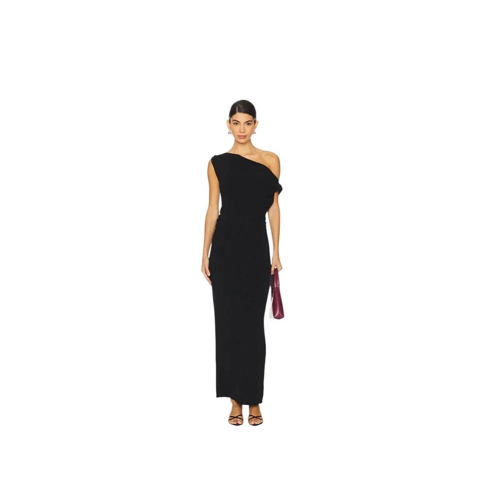 SNDYS Leena Maxi Dress in Black - Off-Shoulder Cotton Knit - Size S